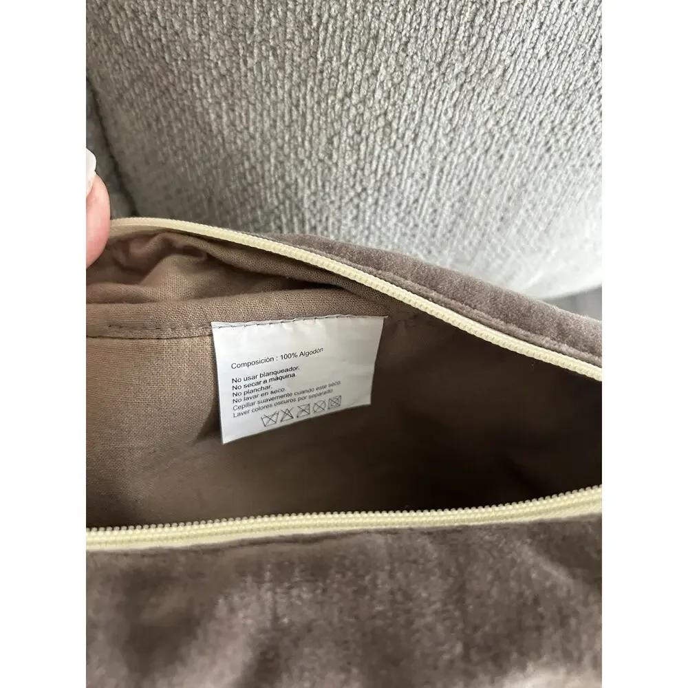 Velvet Bohemian Floral Embroidery Pouch Cosmetic Bag Brown